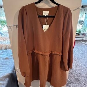 Sézane Penelope V-Neck Long Sleeve Dress